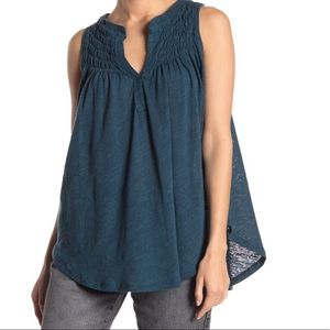 Free People Surf Blue Knit Split Neck Hi Low Smock